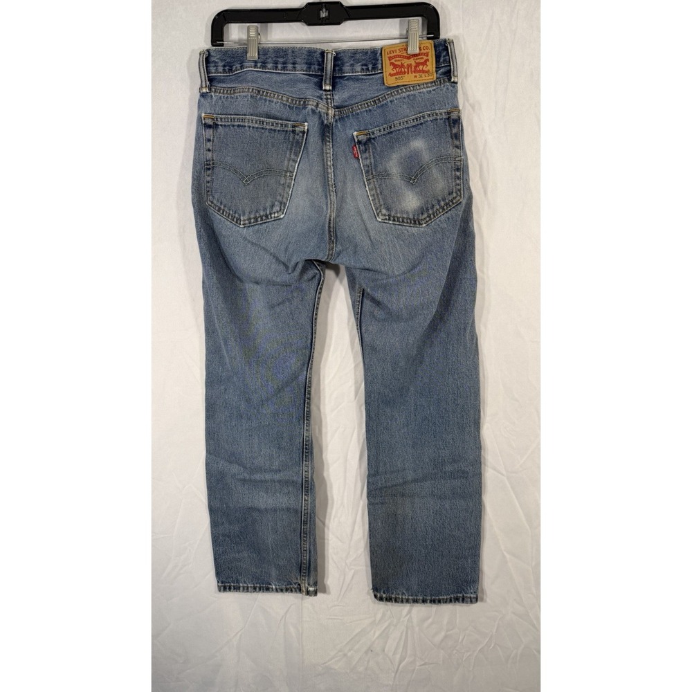 Levi's 505 Light Wash Blue Jeans Fit 30x29 Distress Regular Fit Mens Cotton - Picture 2 of 13